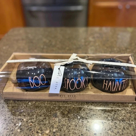 NEW Set of (3) -Rae Dunn BOO/SPOOKY/HAUNTED Fun Pumpkin Shaped Tea Light Holders - Picture 7 of 7